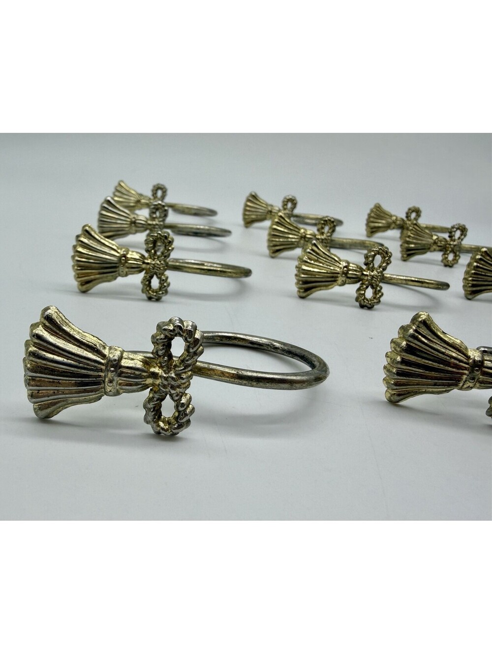 Vintage Lot Of 12 Tassel Bow Metal Shower Curtain Hooks Drapery Cottage Core